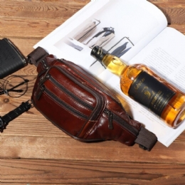 Herre Ægte Læder Multifunktion Stor Kapacitet Taljetaske Brysttaske Crossbody Taske