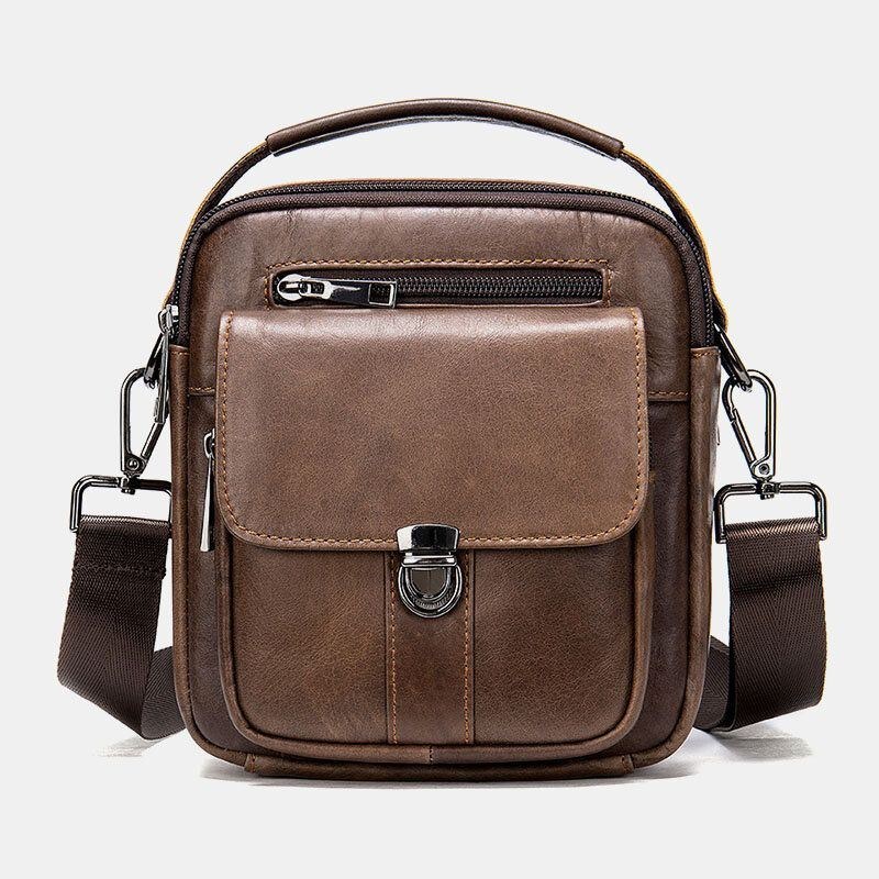 Herre Ægte Læder Ryg Tyverisikre Lomme Crossbody Tasker Retro Multi-lomme Slidfast Messenger Bag Skuldertaske