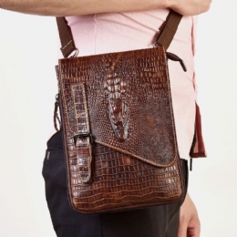 Herre Ægte Læder Slidfast Krokodilletekstur Casual Crossbody-taske Skuldertaske