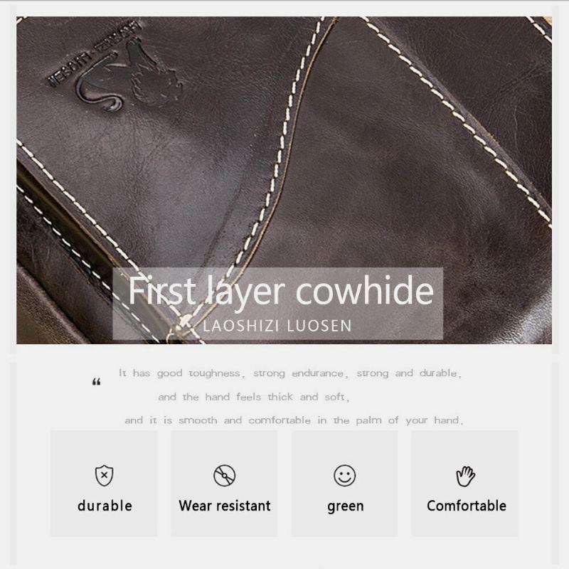 Herre Ægte Læder Slidfast Vintage Kohud Crossbody Tasker Med Stor Kapacitet Skuldertaske Enkel Taske