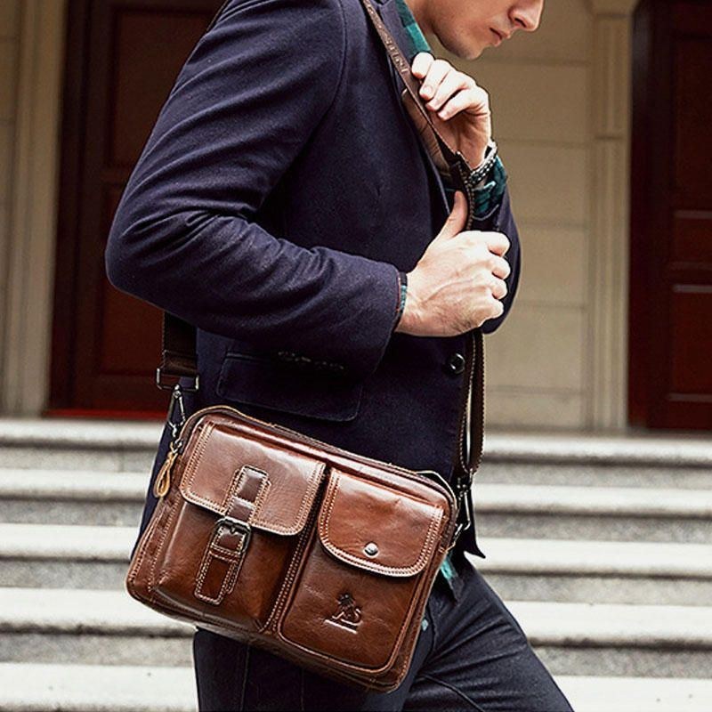 Herre Ægte Læder Vintage Business Taske Crossbody Taske Håndtaske Til Arbejde