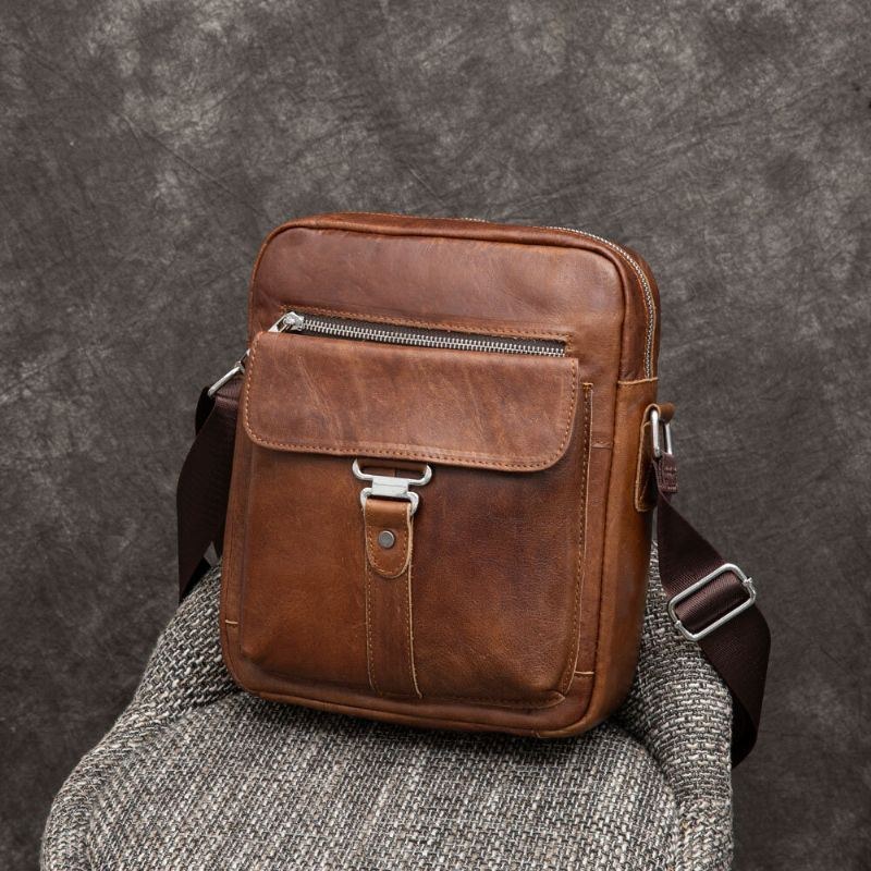 Herre Business Retro Ægte Læder Vandtæt Slidbestandig Crossbody Taske