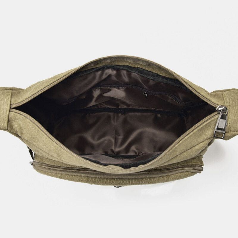 Herre Canvas Flerlags Stor Kapacitet Casual Ensfarvet Crossbody-taske Skuldertaske