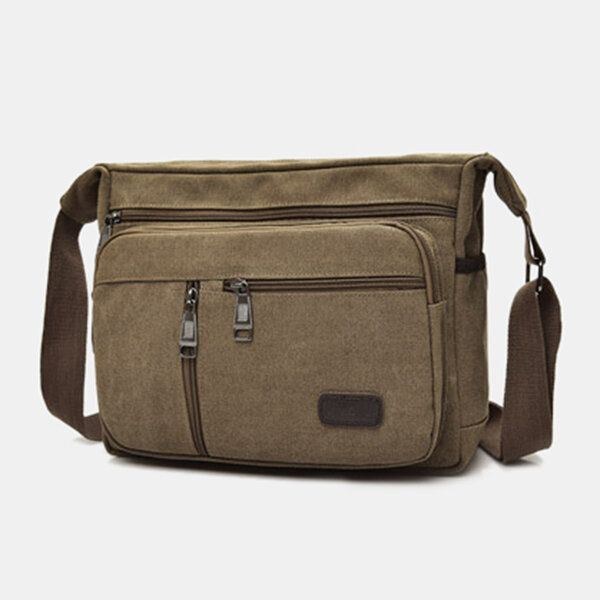 Herre Canvas Flerlags Stor Kapacitet Casual Ensfarvet Crossbody-taske Skuldertaske