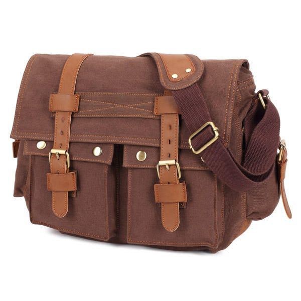 Herre Canvas Microfibric Læder Casual Outdoor Messenger Skulder Crossbody Taske