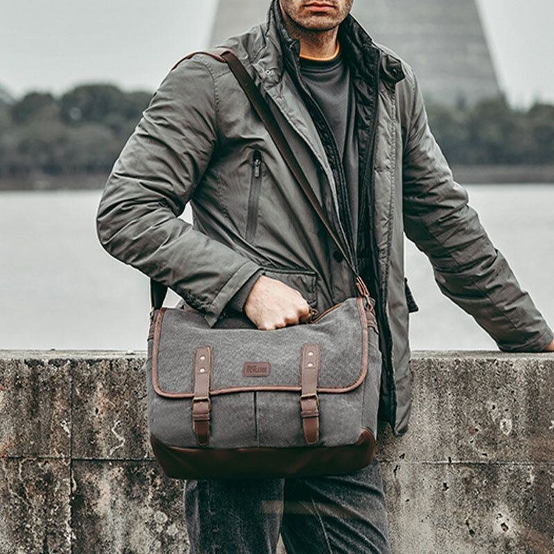 Herre Canvas Multi-lomme Slidfast Vintage Business Messenger Bag Laptoptaske Crossbody Bag Håndtaske