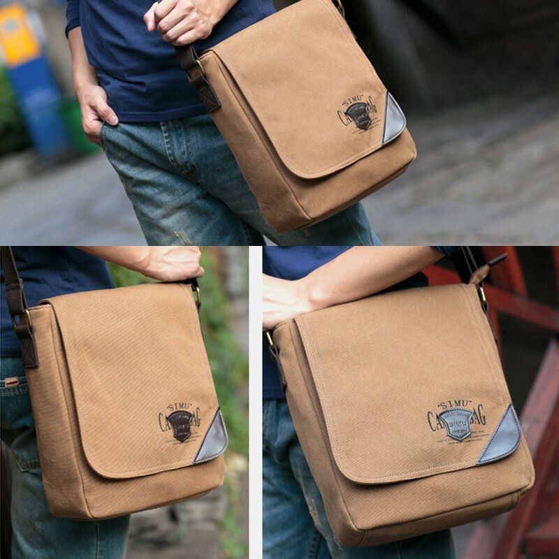 Herre Canvas Retro Skuldertaske Med Stor Kapacitet Crossbody-taske