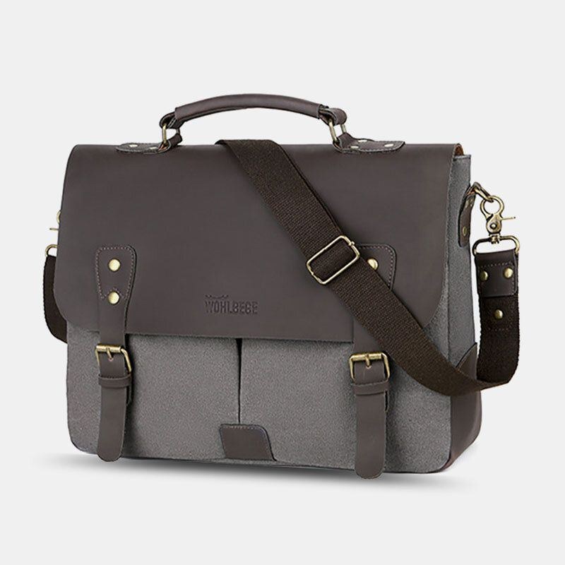Herre Canvas Stor Kapacitet Cover Lynlås Vintage Business Messenger Bag Laptop Taske Crossbody Taske Håndtaske