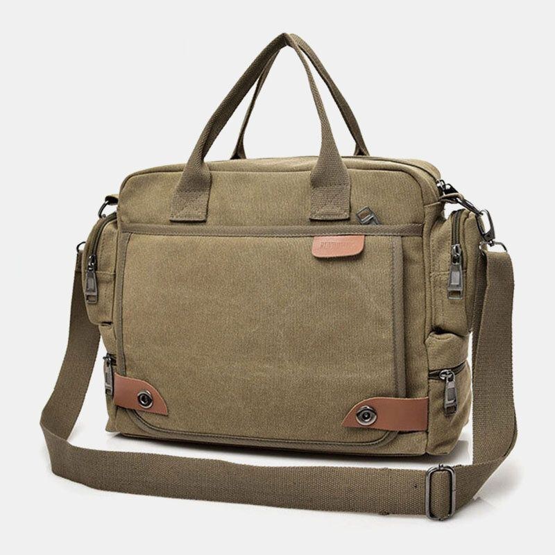 Herre Canvas Stor Kapacitet Multi-lomme Casual 13.3 Tommer Bærbar Taske Crossbody Tasker Skuldertaske Briefcase