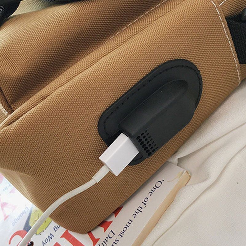 Herre Canvas Stor Kapacitet Usb Opladning Vintage Hippie Messenger Bag Crossbody Bag Skuldertaske