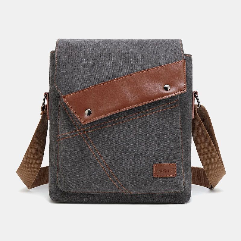 Herre Canvas Vandtæt Multi-rums Flap-over Crossbody Skuldertaske