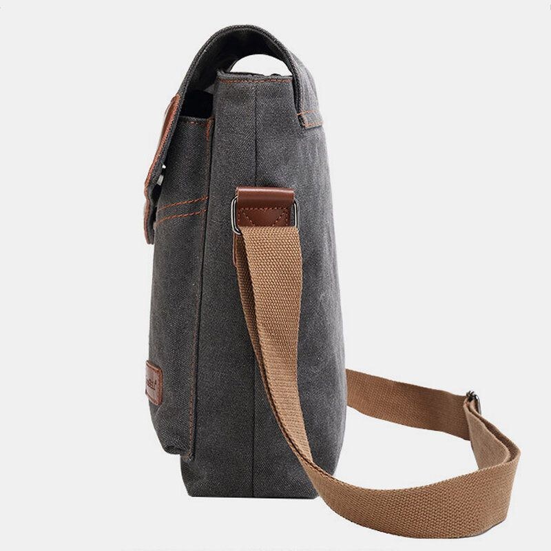 Herre Canvas Vandtæt Multi-rums Flap-over Crossbody Skuldertaske