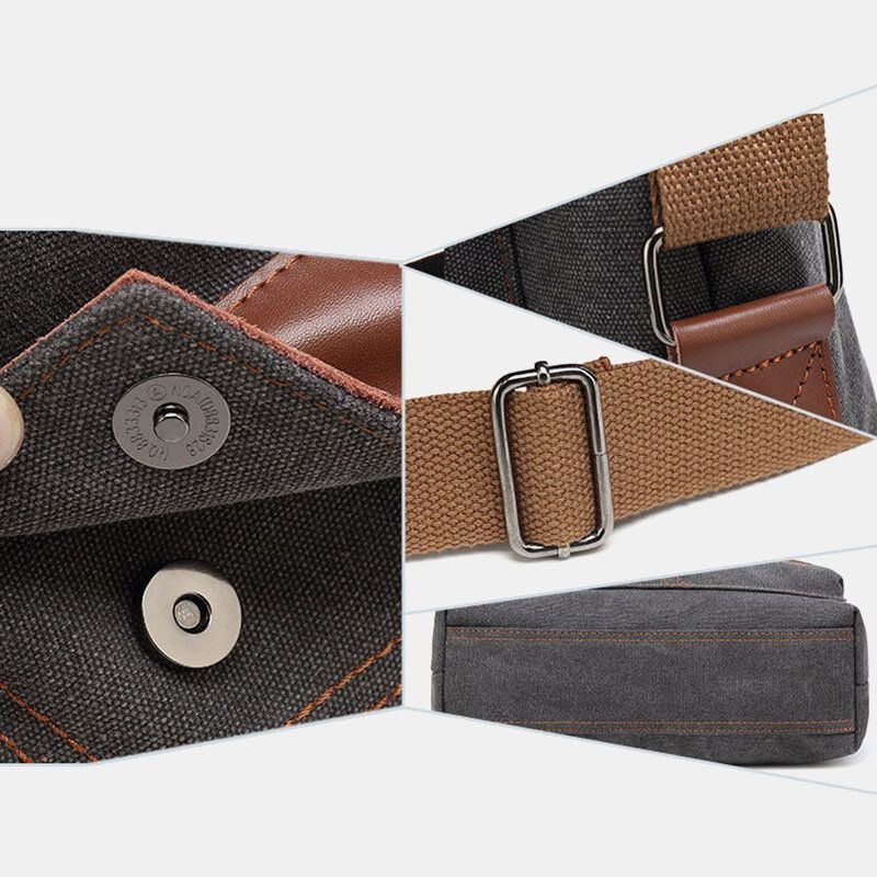Herre Canvas Vandtæt Multi-rums Flap-over Crossbody Skuldertaske