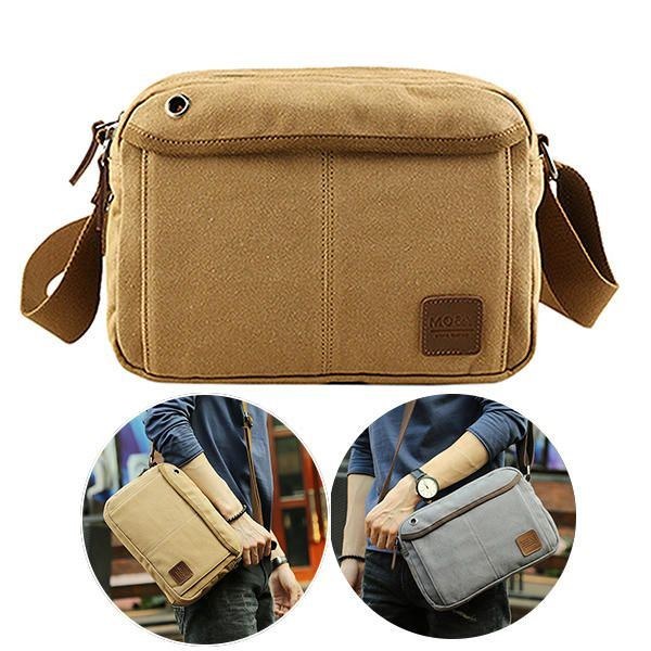 Herre Canvas Vintage Fritid Crossbody Taske Solid Vandret Skuldertaske Weekendtaske