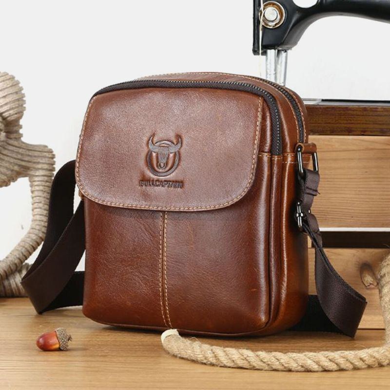 Herre First Layer Koskind Multi-pocket Crossbody Taske Retro Stor Kapacitet Ryg Tyverisikringslomme Skuldertaske