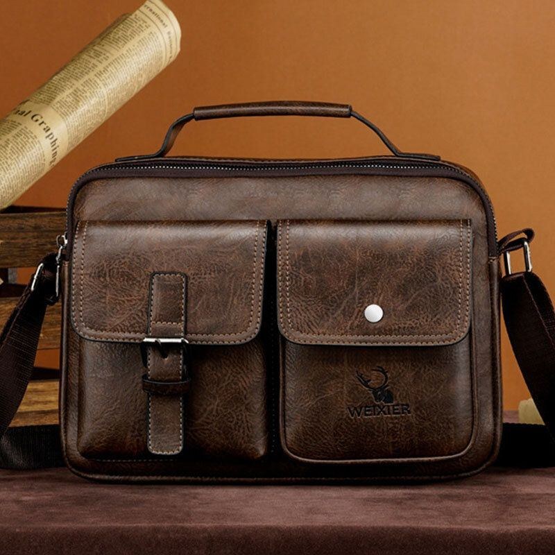 Herre Horisontal Stor Kapacitet Pu Læder Crossbody Tasker Vandtæt Slidfast Messenger Bag Skuldertaske Håndtaske