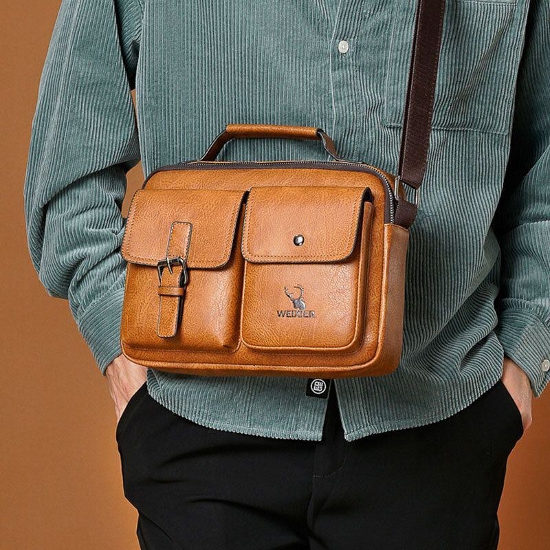 Herre Horisontal Stor Kapacitet Pu Læder Crossbody Tasker Vandtæt Slidfast Messenger Bag Skuldertaske Håndtaske
