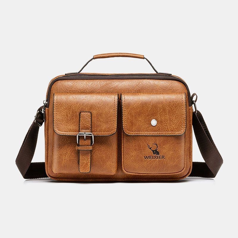 Herre Horisontal Stor Kapacitet Pu Læder Crossbody Tasker Vandtæt Slidfast Messenger Bag Skuldertaske Håndtaske