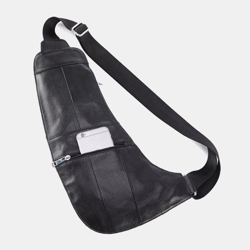 Herre Massivt Ægte Læder Hovedtelefonstik Crossbody Taske Brysttaske Sling Bag