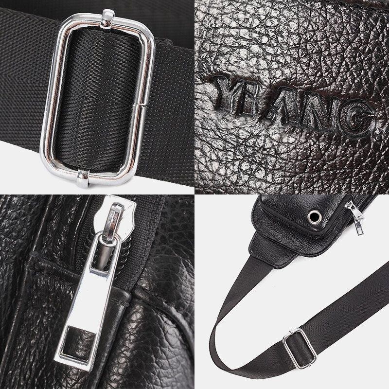 Herre Massivt Ægte Læder Hovedtelefonstik Crossbody Taske Brysttaske Sling Bag