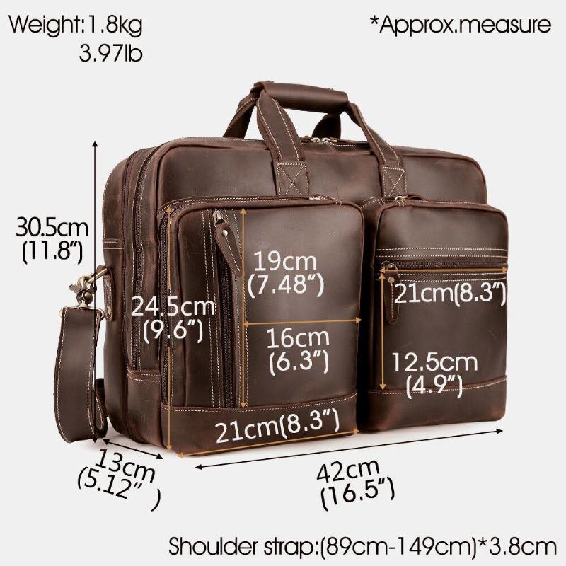 Herre Multifunktion Multi-lomme Lærertaske Vintage Stor Kapacitet 15.6 Tommer Bærbare Tasker Dokumentmapper Crossbody Skuldertaske Håndtaske
