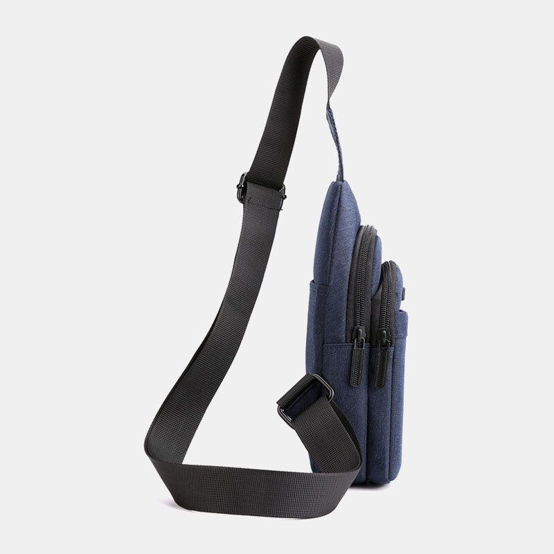 Herre Øretelefon Hul Stor Kapacitet Multi-lomme Vandtæt Crossbody Bag Sling Bag