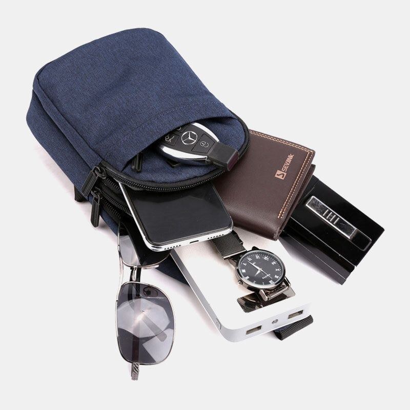 Herre Øretelefon Hul Stor Kapacitet Multi-lomme Vandtæt Crossbody Bag Sling Bag