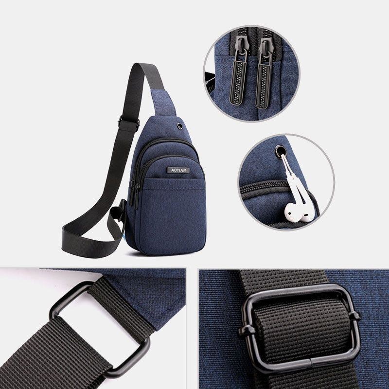 Herre Øretelefon Hul Stor Kapacitet Multi-lomme Vandtæt Crossbody Bag Sling Bag