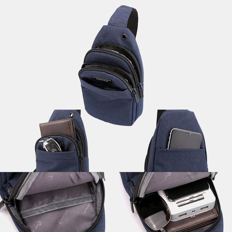 Herre Øretelefon Hul Stor Kapacitet Multi-lomme Vandtæt Crossbody Bag Sling Bag