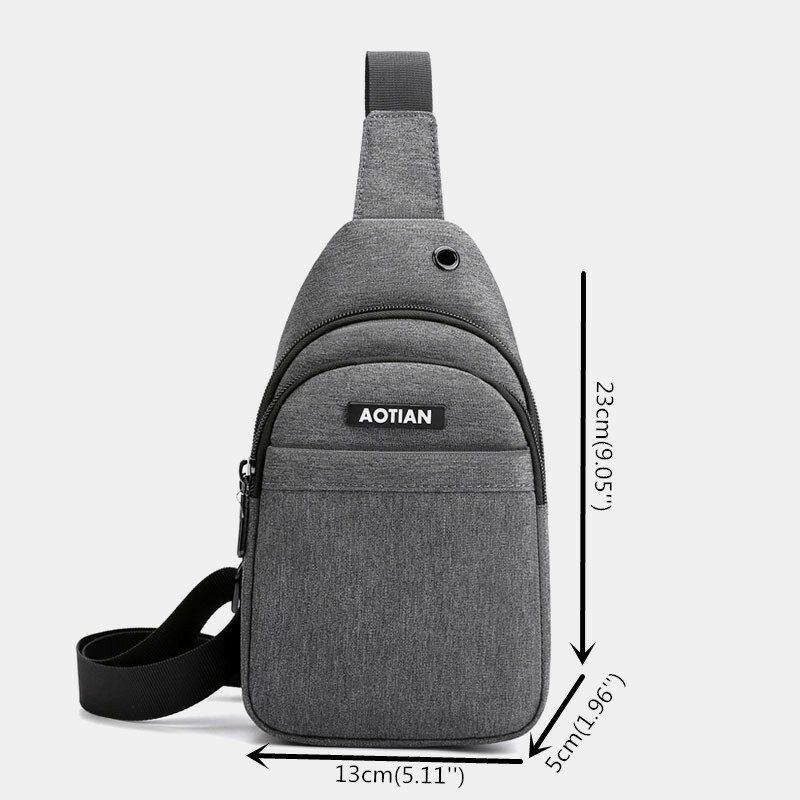 Herre Øretelefon Hul Stor Kapacitet Multi-lomme Vandtæt Crossbody Bag Sling Bag
