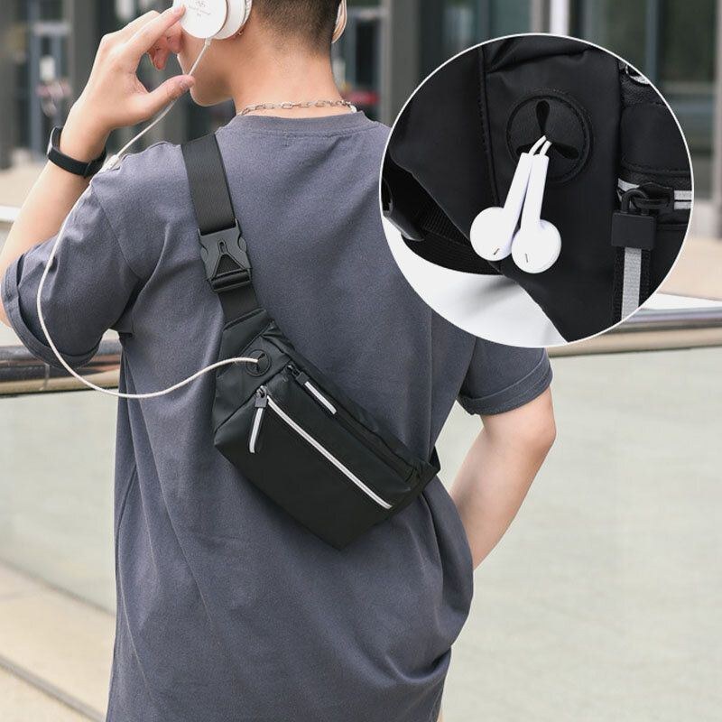 Herre Polyester Øretelefon Hul Multi-bære Vandtæt Casual Crossbody Taske Brysttaske Sling Bag