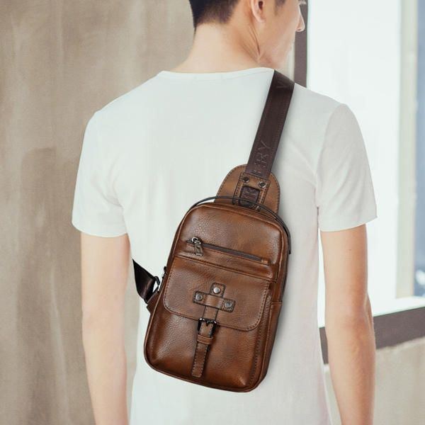 Herre Pu Læder Business Casual Brysttaske Crossbody Skuldertaske Til Fritid