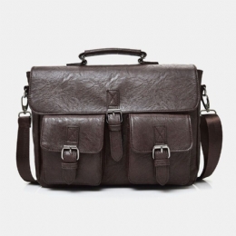 Herre Pu Læder Canvas Stor Kapacitet 14 Tommer Multifunktionsmappe Crossbody Tasker Håndtaske Rygsæk