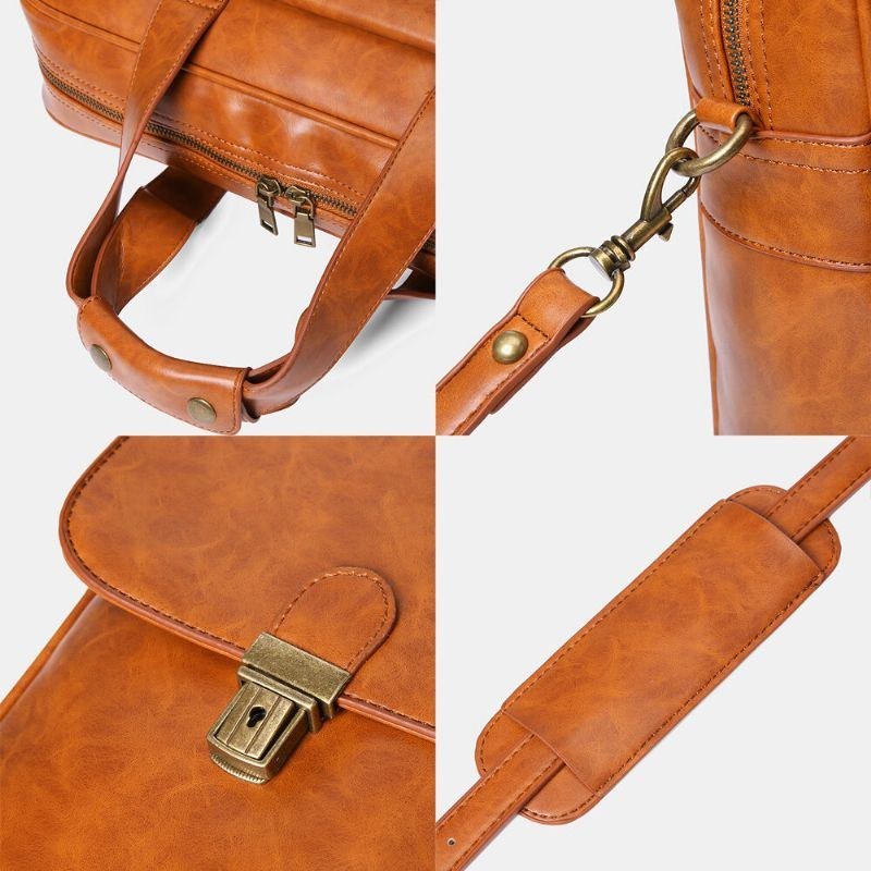 Herre Pu Læder Multi-lomme 14 Tommer Laptop Taske Messenger Bag Rejse Crossbody Taske Håndtaske