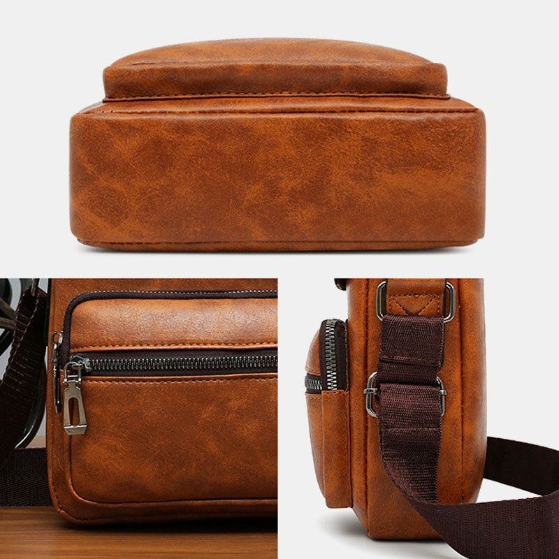 Herre Pu Læder Multi-lomme Anti-tyveri Messenger Bag Crossbody Tasker Skuldertaske Håndtaske Briefcase