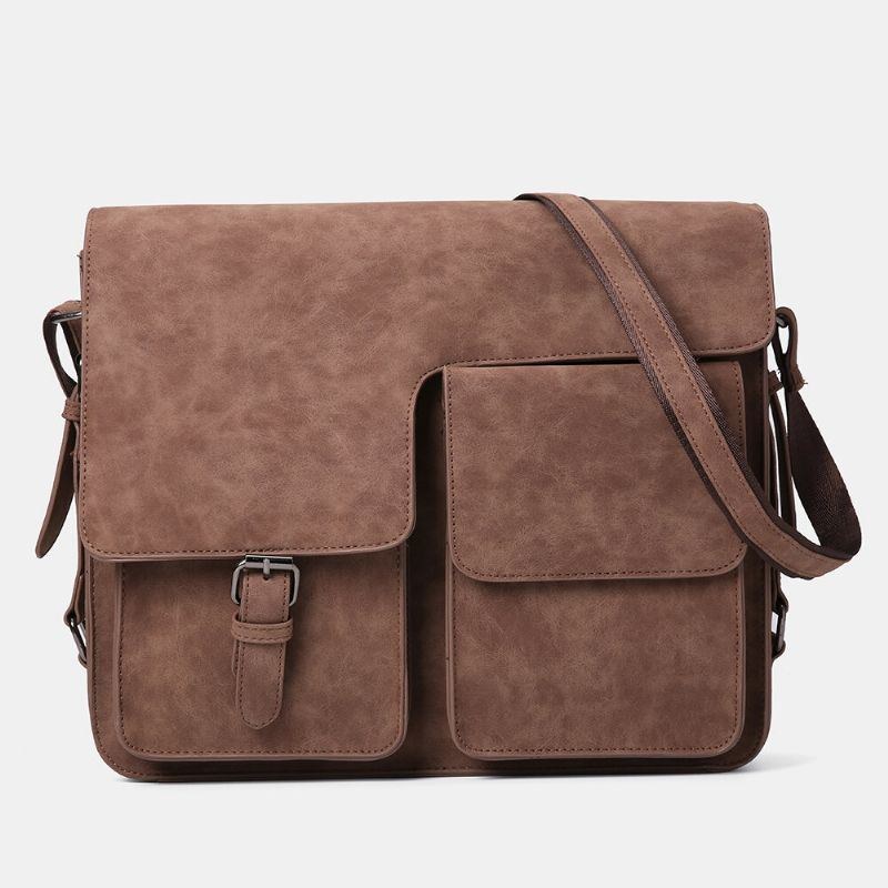 Herre Pu Læder Multifunktion Anti-tyveri Stor Kapacitet Multi-lomme Crossbody Taske Skuldertaske