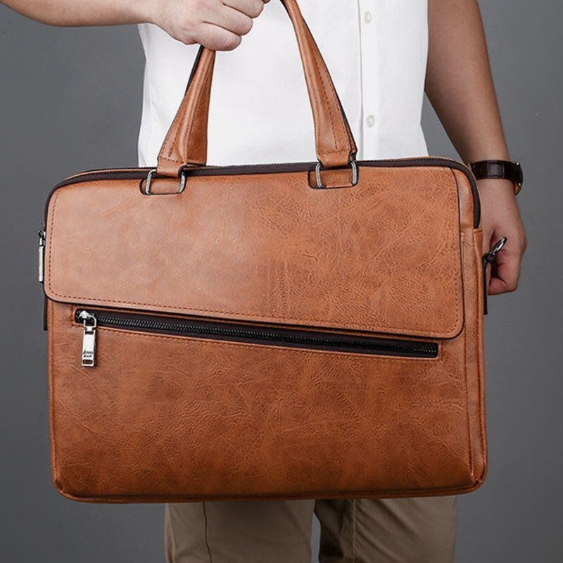 Herre Pu Læder Multifunktion Anti-tyveri Vintage Business Messenger Bag Crossbody Taske Håndtaske Skuldertaske