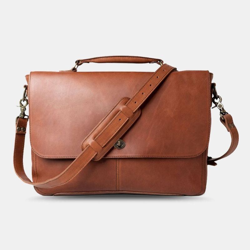 Herre Pu Læder Multifunktion Vintage 15.6" Laptop Anti-tyveri Briefcase Messenger Bag Crossbody Taske