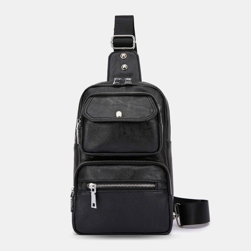 Herre Pu Læder Multipocket Vintage Crossbody Taske Med Stor Kapacitet Brysttaske Sling Bag