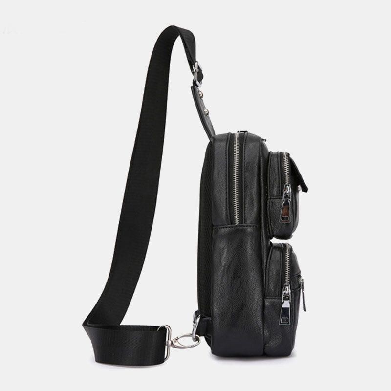Herre Pu Læder Multipocket Vintage Crossbody Taske Med Stor Kapacitet Brysttaske Sling Bag