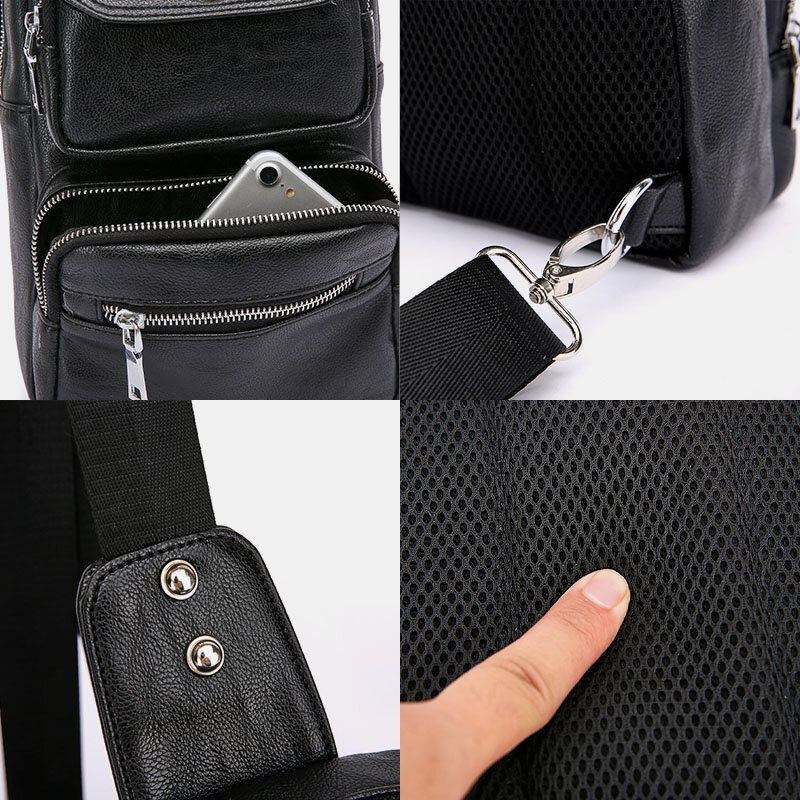 Herre Pu Læder Multipocket Vintage Crossbody Taske Med Stor Kapacitet Brysttaske Sling Bag