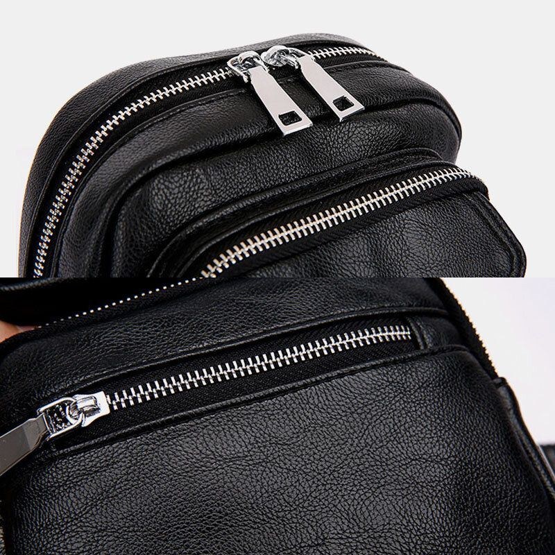 Herre Pu Læder Multipocket Vintage Crossbody Taske Med Stor Kapacitet Brysttaske Sling Bag