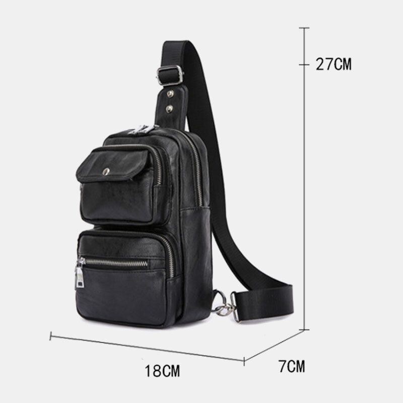 Herre Pu Læder Multipocket Vintage Crossbody Taske Med Stor Kapacitet Brysttaske Sling Bag