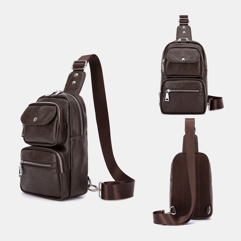 Herre Pu Læder Multipocket Vintage Crossbody Taske Med Stor Kapacitet Brysttaske Sling Bag