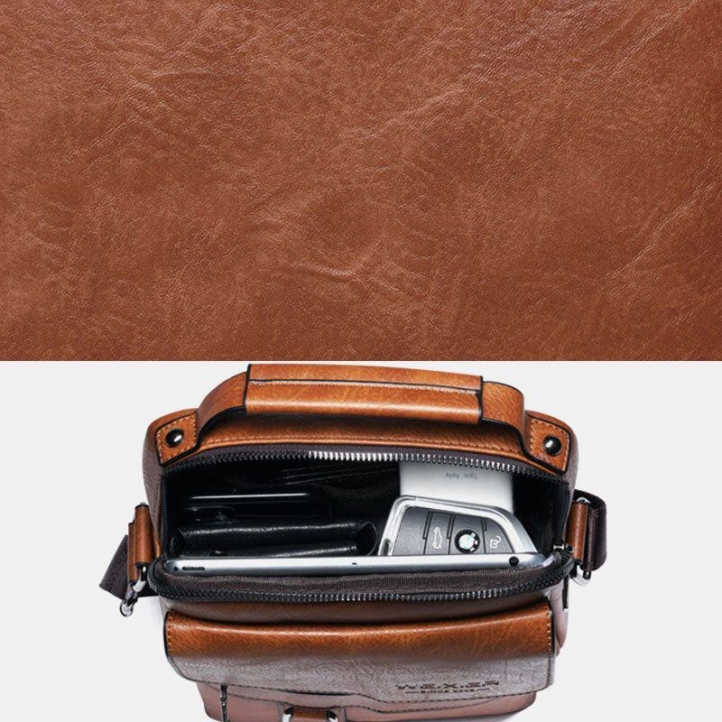 Herre Pu Læder Retro Business Stor Kapacitet Multi-lomme Ensfarvet Skuldertaske Crossbody Taske