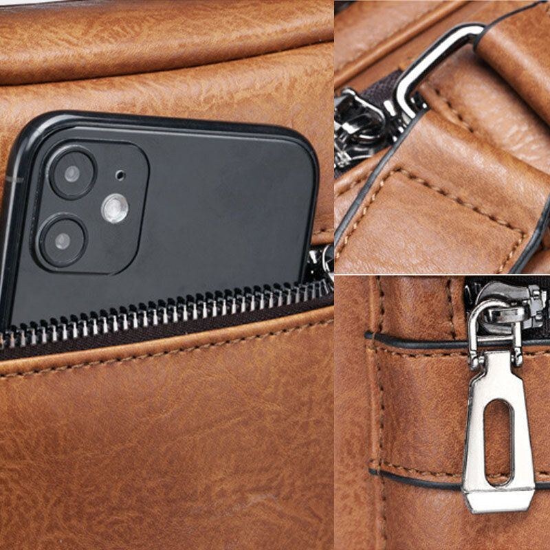 Herre Pu Læder Retro Business Stor Kapacitet Multi-lomme Ensfarvet Skuldertaske Crossbody Taske