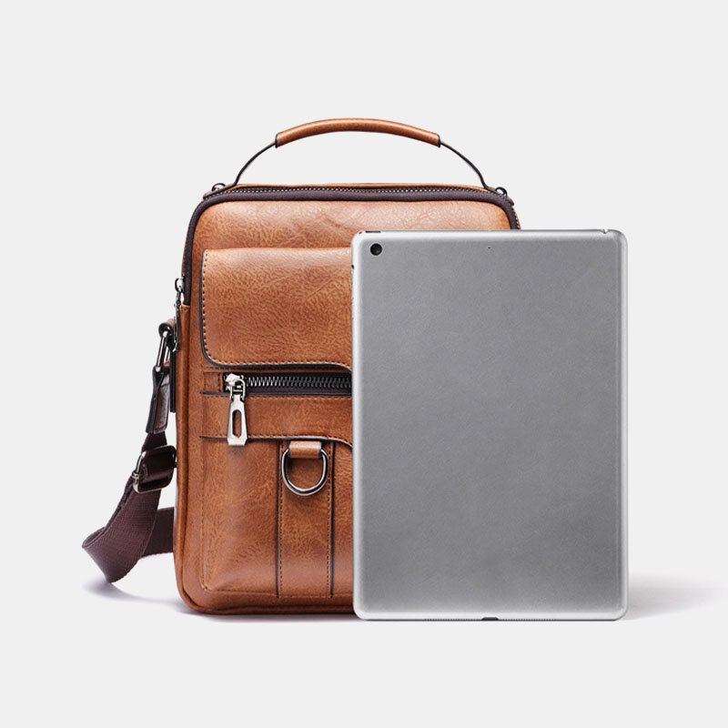 Herre Pu Læder Retro Business Stor Kapacitet Multi-lomme Ensfarvet Skuldertaske Crossbody Taske