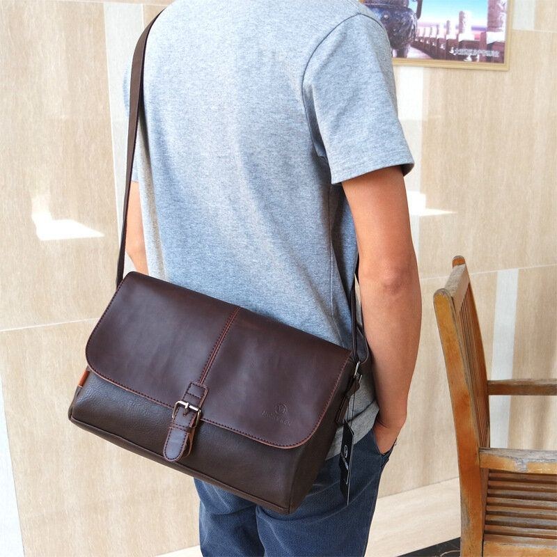 Herre Pu Læder Stor Kapacitet Tyveribeskyttelsesdæksel Lynlås Vintage Casual Messenger Bag Crossbody Bag Skuldertaske