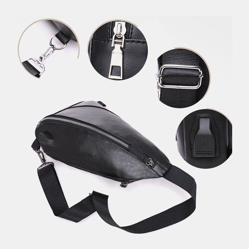 Herre Pu Læder Usb Opladning Vandtæt Casual Crossbody Taske Brysttaske Sling Bag