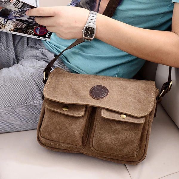 Herre Retro Crossbody Taske Lærred Skuldertaske Messenger